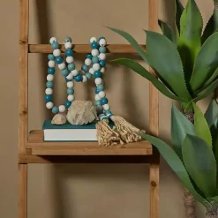 New Blue and White Wood Beaded Tassel Garland Decorative Accents
