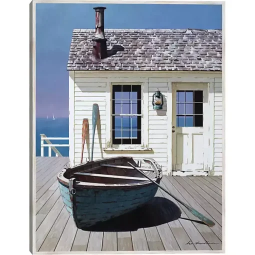 Kirklands Home Canvas Art|Blue Boat on Deck Framed Canvas Art Print