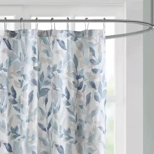 Kirklands Home Shower Curtains|Blue Botanical Microfiber Shower Curtain