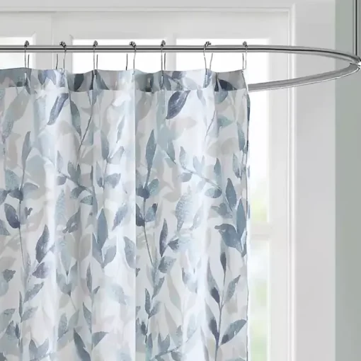 Kirklands Home Shower Curtains|Blue Botanical Microfiber Shower Curtain