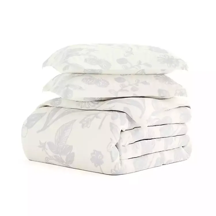 Kirklands Home Duvets|Blue Botanical 3-pc. Queen Duvet Cover Set White