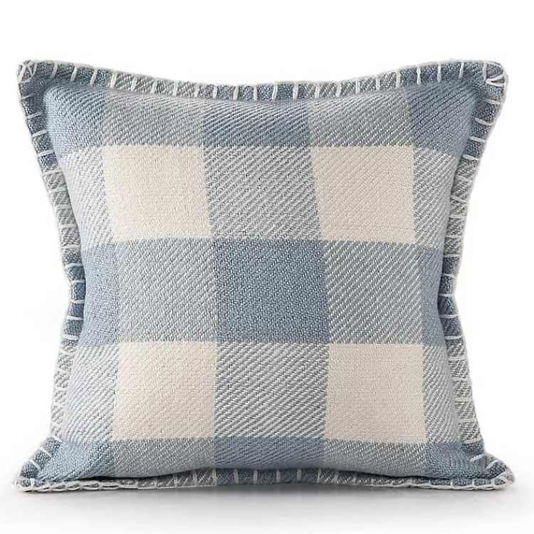Kirklands Home Outdoor Cushions & Pillows|Blue Buffalo Check Stitched Outdoor Throw Pillow