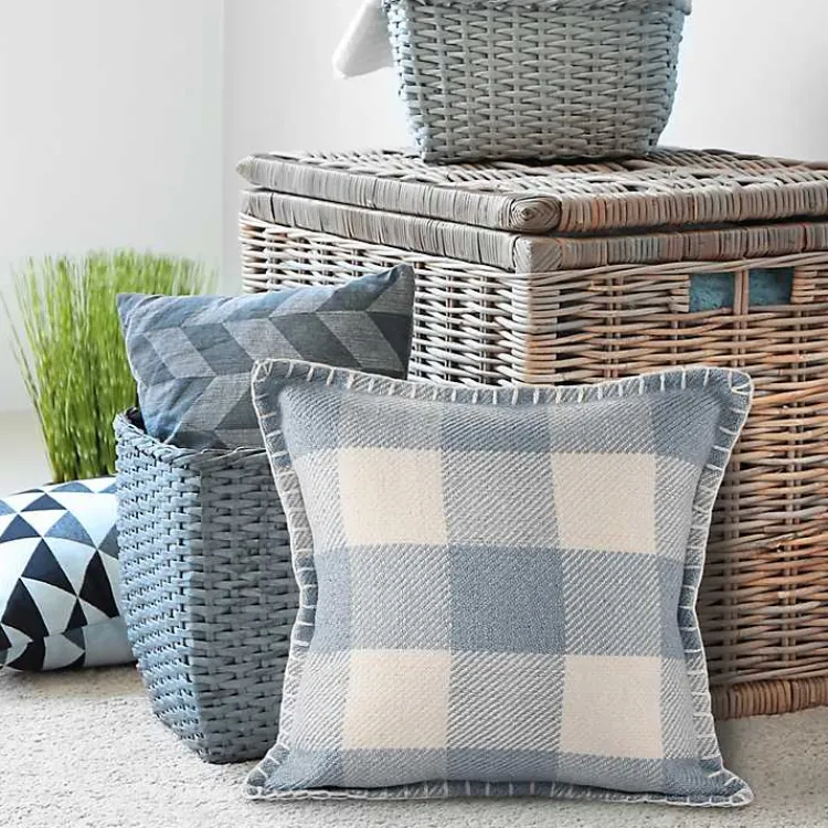 Kirklands Home Outdoor Cushions & Pillows|Blue Buffalo Check Stitched Outdoor Throw Pillow