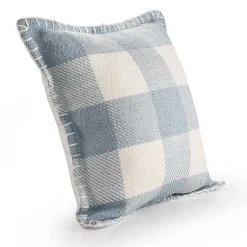 Kirklands Home Outdoor Cushions & Pillows|Blue Buffalo Check Stitched Outdoor Throw Pillow