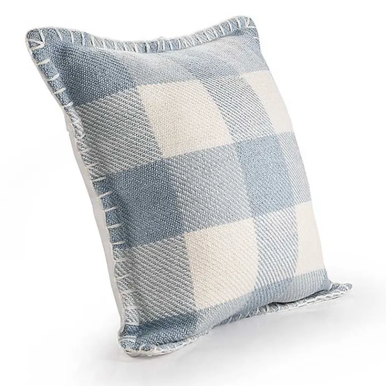 Kirklands Home Outdoor Cushions & Pillows|Blue Buffalo Check Stitched Outdoor Throw Pillow