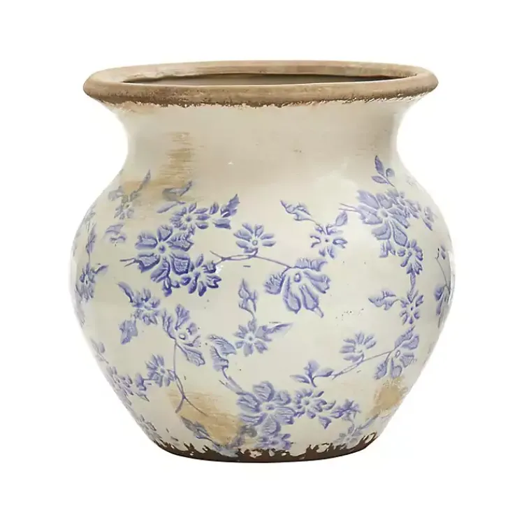 Discount Blue Bulous Floral Scroll Ceramic Vase, 7 in. Vases