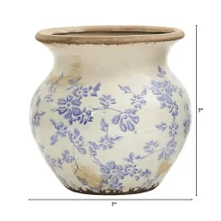 Discount Blue Bulous Floral Scroll Ceramic Vase, 7 in. Vases