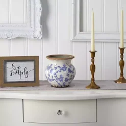 Discount Blue Bulous Floral Scroll Ceramic Vase, 7 in. Vases