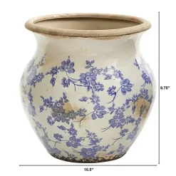 Hot Blue Bulous Floral Scroll Ceramic Vase, 10 in. Vases