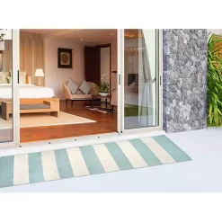Kirklands Home Outdoor Rugs|Blue Cabana Stripe Indoor/Outdoor Runner, 2x8