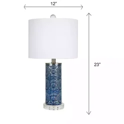 Kirklands Home Table Lamps|Blue Ceramic Embossed Spiro Table Lamp White