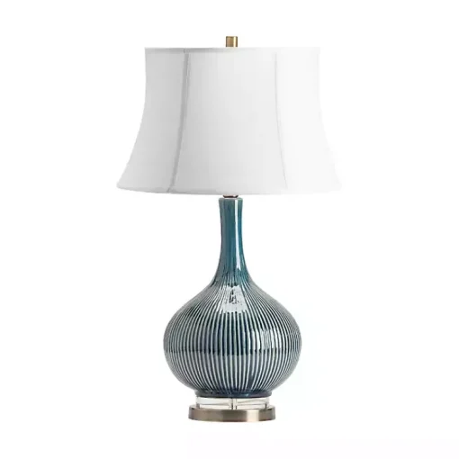 Kirklands Home Table Lamps|Blue Ceramic Stripe Base Table Lamp White