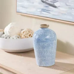 Outlet Ceramic Textured Lines Vase, 9 in. Vases
