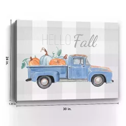 Best Blue Checkered Pumpkin Truck Canvas Wall Art Fall