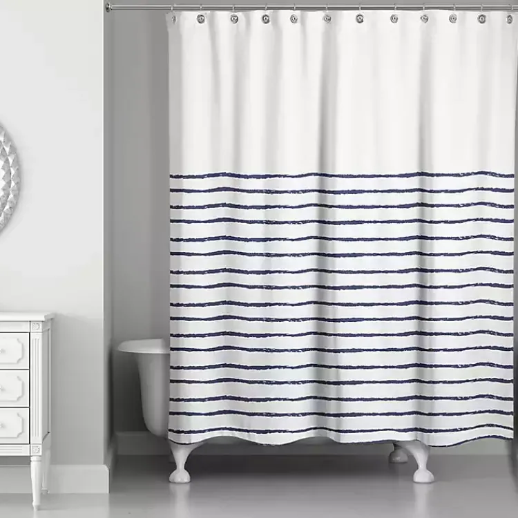 Kirklands Home Shower Curtains|Blue Colorblock Striped Shower Curtain