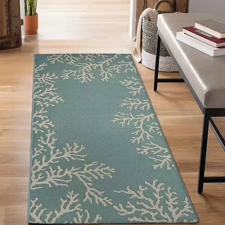 Kirklands Home Outdoor Rugs|Coral Indoor/Outdoor Runner, 1x4 Blue