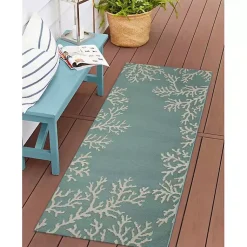 Kirklands Home Outdoor Rugs|Coral Indoor/Outdoor Runner, 1x4 Blue