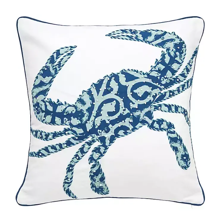 Discount Blue Crab Embellished Pillow Pillows