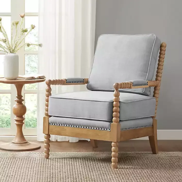 Kirklands Home Accent Chairs|Cushion Beaded Wood Frame Accent Chair Blue