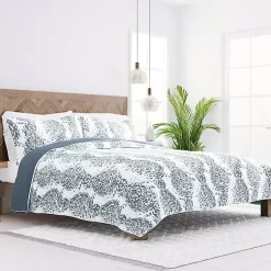 Kirklands Home Quilts|Blue Damask Reversible 3-pc. King Quilt Set