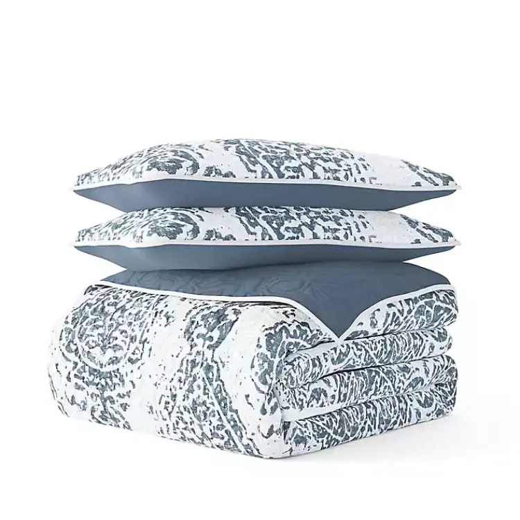 Kirklands Home Quilts|Blue Damask Reversible 3-pc. King Quilt Set