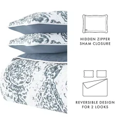 Kirklands Home Quilts|Blue Damask Reversible 3-pc. King Quilt Set