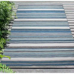 Kirklands Home Outdoor Rugs|Dhurri Stripe Indoor/Outdoor Area Rug, 7x9 Blue