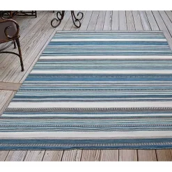 Kirklands Home Outdoor Rugs|Dhurri Stripe Indoor/Outdoor Area Rug, 7x9 Blue