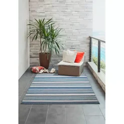 Kirklands Home Outdoor Rugs|Dhurri Stripe Indoor/Outdoor Area Rug, 7x9 Blue