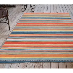 Kirklands Home Outdoor Rugs|Blue Dhurri Stripe Indoor/Outdoor Area Rug, 7x9