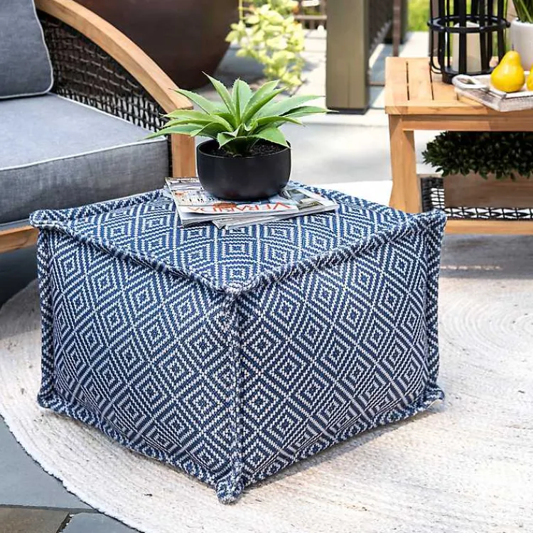 Kirklands Home Outdoor Cushions & Pillows|Blue Diamond Outdoor Pouf