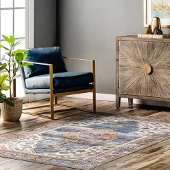 Kirklands Home Area Rugs|Blue Distressed Medallion Washable Area Rug, 5x8
