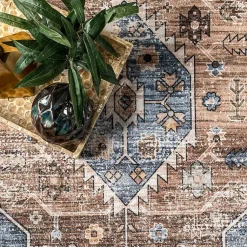 Kirklands Home Area Rugs|Blue Distressed Medallion Washable Area Rug, 8x10