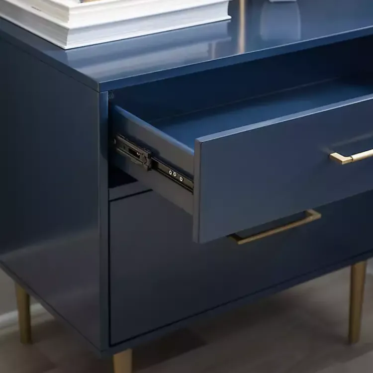 Kirklands Home Nightstands|2-Drawer Nightstand with Gold Hardware Blue