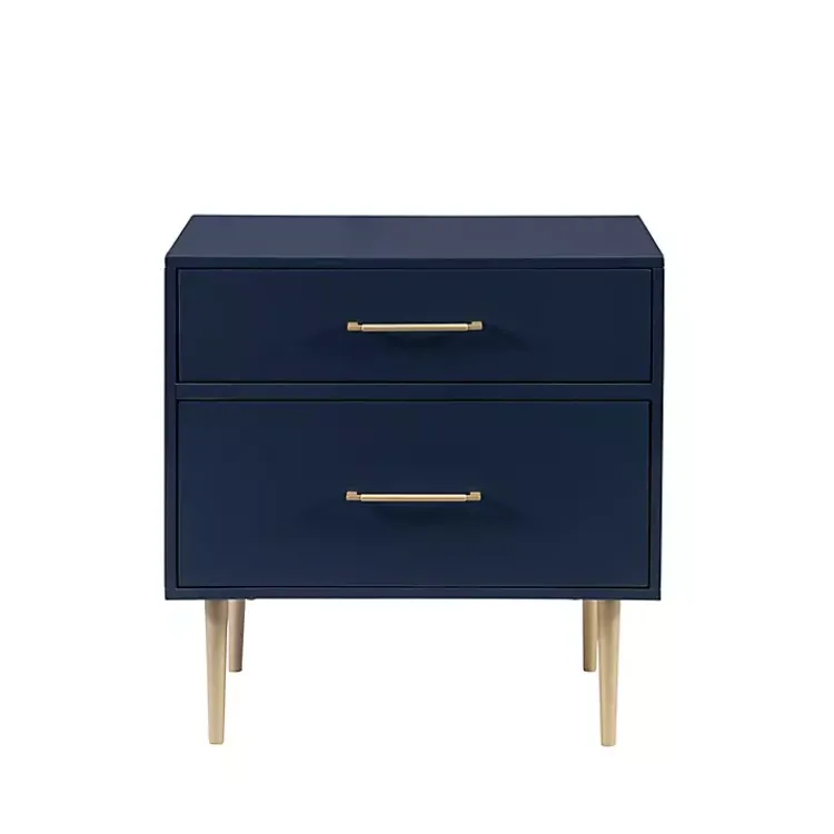Kirklands Home Nightstands|2-Drawer Nightstand with Gold Hardware Blue