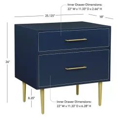 Kirklands Home Nightstands|2-Drawer Nightstand with Gold Hardware Blue
