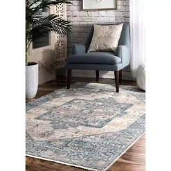 Kirklands Home Area Rugs|Blue Eli Medallion Fringe Area Rug, 4x6