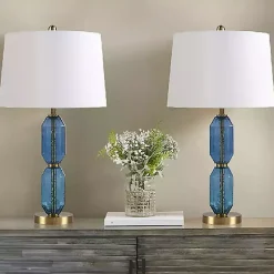 Kirklands Home Table Lamps|Faceted Glass Table Lamp Blue