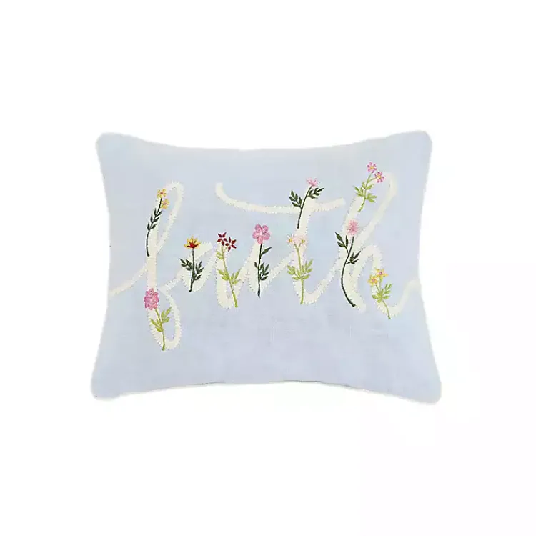 Blue Faith Floral Embroidered Lumbar Pillow Pillows