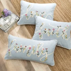 Outlet Blue Family Floral Embroidered Lumbar Pillow Pillows