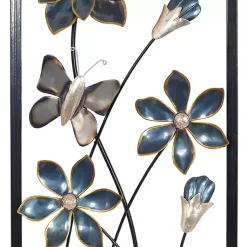 Kirklands Home Wall Plaques|Blue Floral and Butterfly Wall Plaques, Set of 2