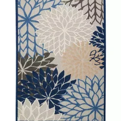 Kirklands Home Outdoor Rugs|Blue Floral Burst Outdoor Area Rug, 6x9