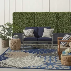 Kirklands Home Outdoor Rugs|Blue Floral Burst Outdoor Area Rug, 6x9