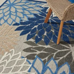 Kirklands Home Outdoor Rugs|Blue Floral Burst Outdoor Area Rug, 6x9