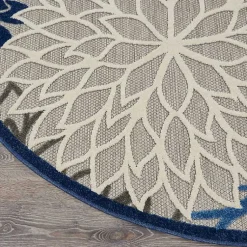 Kirklands Home Outdoor Rugs|Blue Floral Burst Round Outdoor Area Rug, 5x5