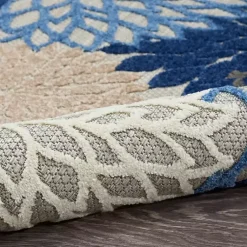 Kirklands Home Outdoor Rugs|Blue Floral Burst Round Outdoor Area Rug, 5x5