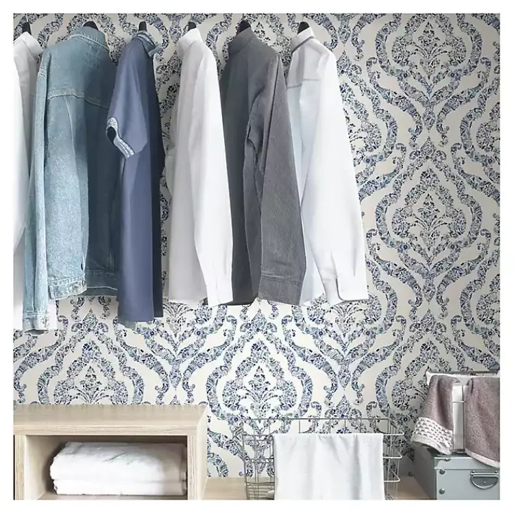 Kirklands Home Wall Murals & Wallpaper|Floral Damask Pattern Peel & Stick Wallpaper Blue