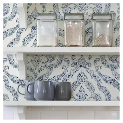 Kirklands Home Wall Murals & Wallpaper|Floral Damask Pattern Peel & Stick Wallpaper Blue