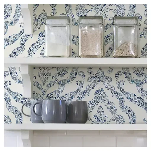 Kirklands Home Wall Murals & Wallpaper|Floral Damask Pattern Peel & Stick Wallpaper Blue