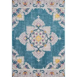 Kirklands Home Outdoor Rugs|Blue Floral Medallion Outdoor Area Rug, 7x9